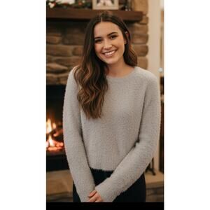 Aritzia Cropped Fuzzy Sweater Small Soft Stretchy Silver Sparkles Sunday Best